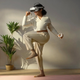 A user wearing the Pico Neo 3 virtual reality headset.